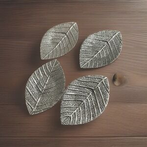 Set‎ of 4 Silver Tone Jaipur Leaf Coasters India Tray Tea light  Holder